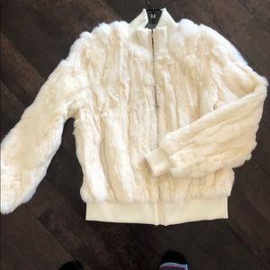 Cream Fur Bomber Jacket